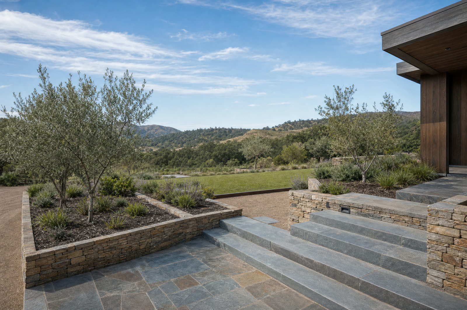 Fieldstone terrace and steps